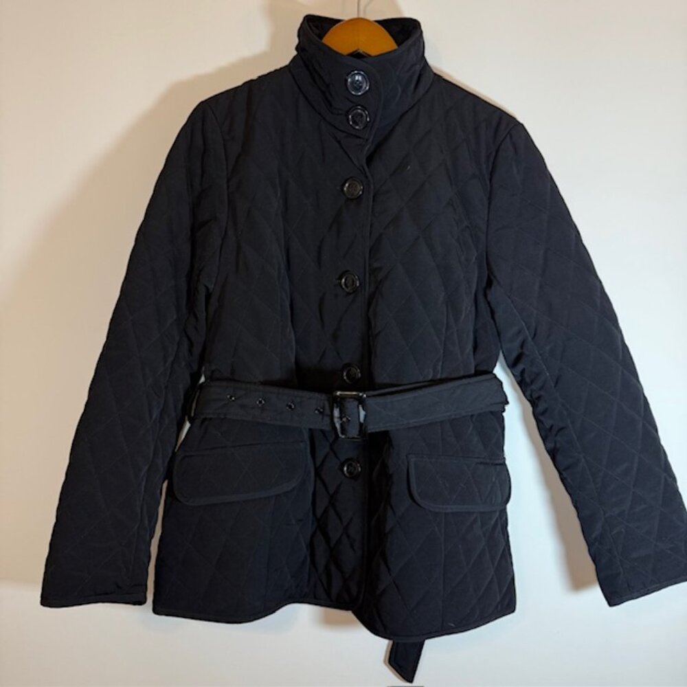 Geoffrey Beene Women's Jacket Size L Black Puffer Belted Button Winter Coat